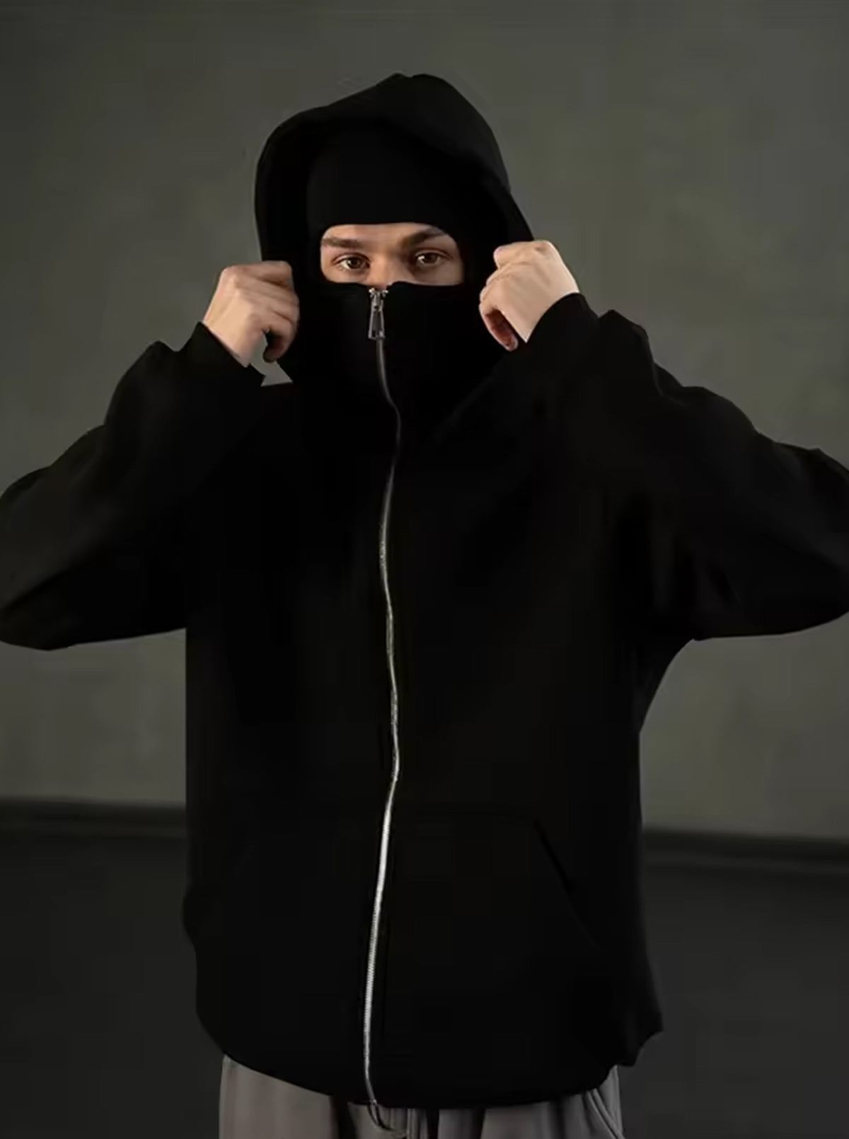Men's Balaclava Ninja Zipper Hoodie Jacket