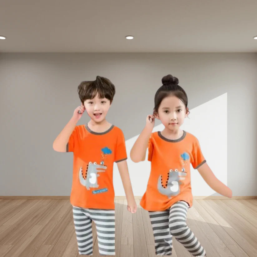 Grey Dinasour Half Sleeve Kids Suit (Each)