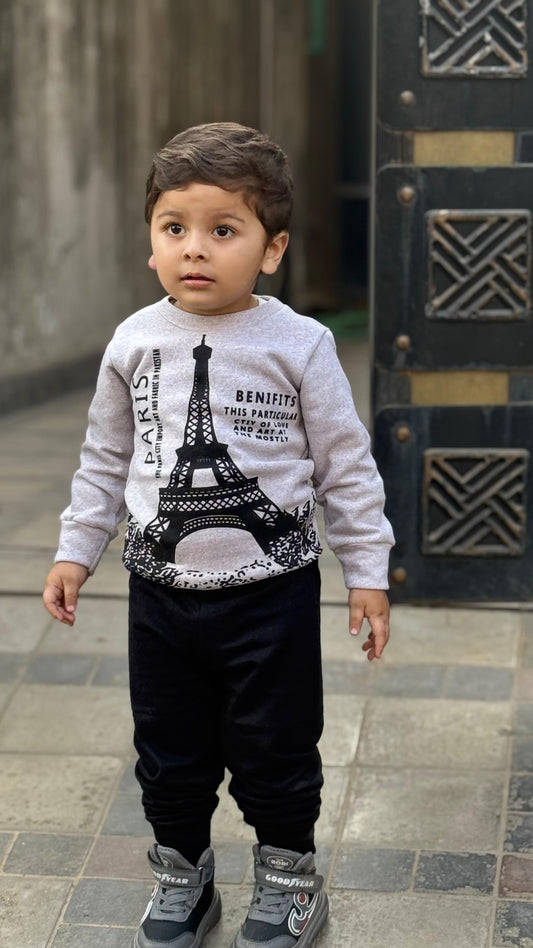 Fleece Fabric Grey Paris Printed Suit ( Each )