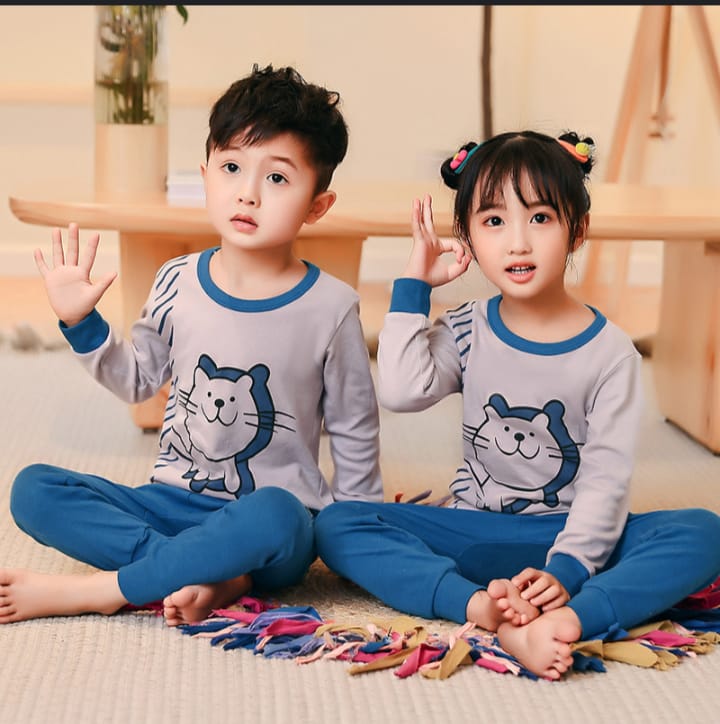 Grey Cat Printed Kids Wear