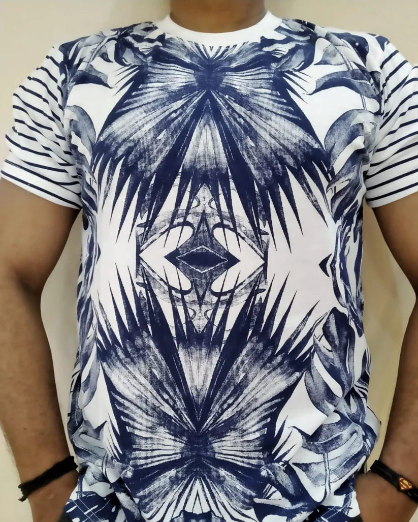 White & Blue Men's T- Shirt