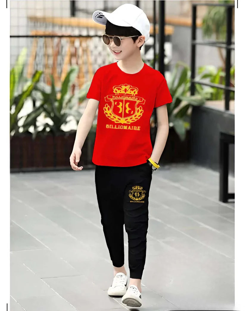 Red Billionaire Tracksuit Printed Half Sleeve Kids Suit (Each)