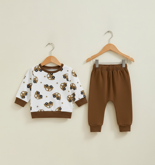 Brown Car Printed Kids Winter Suit ( Each )