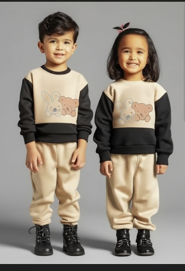 Black & Skin Bunny Printed Kids Winter Suit ( Each )