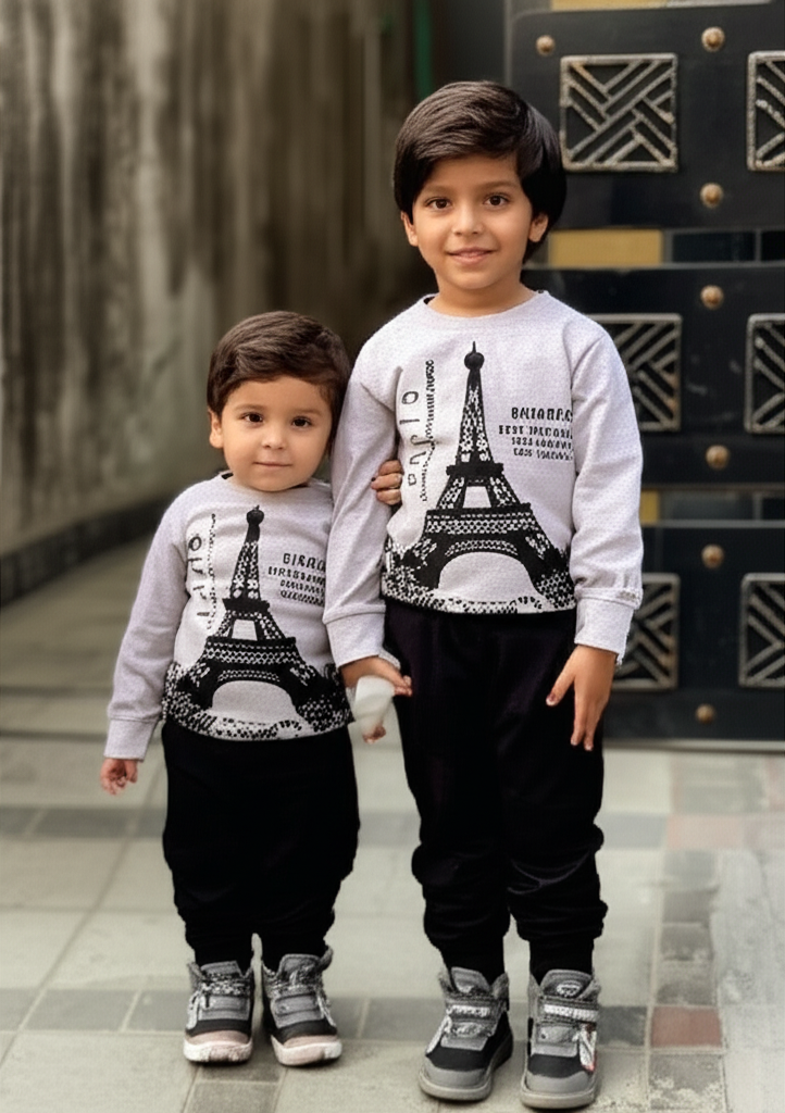 Fleece Fabric Grey Paris Printed Suit ( Each )