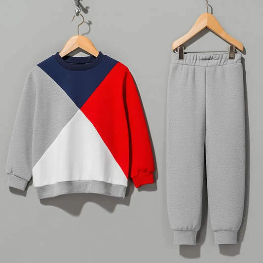 Fleece Fabric Black & Grey Crose Panel Kids Winter Suit ( Each )