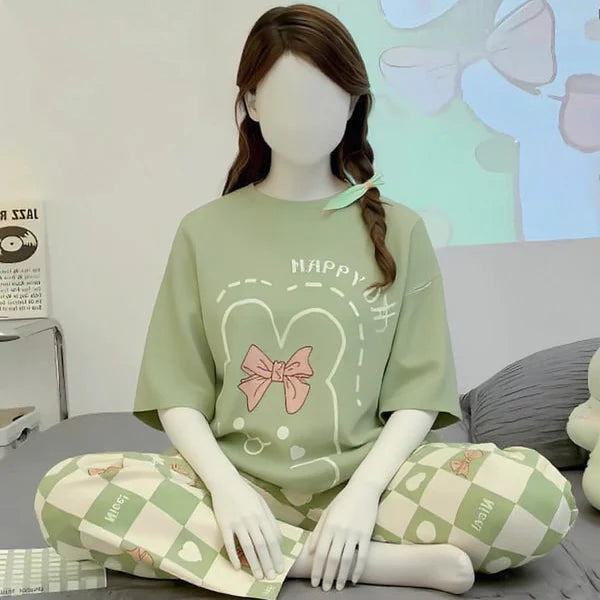 Olive Green Printed Night Suit