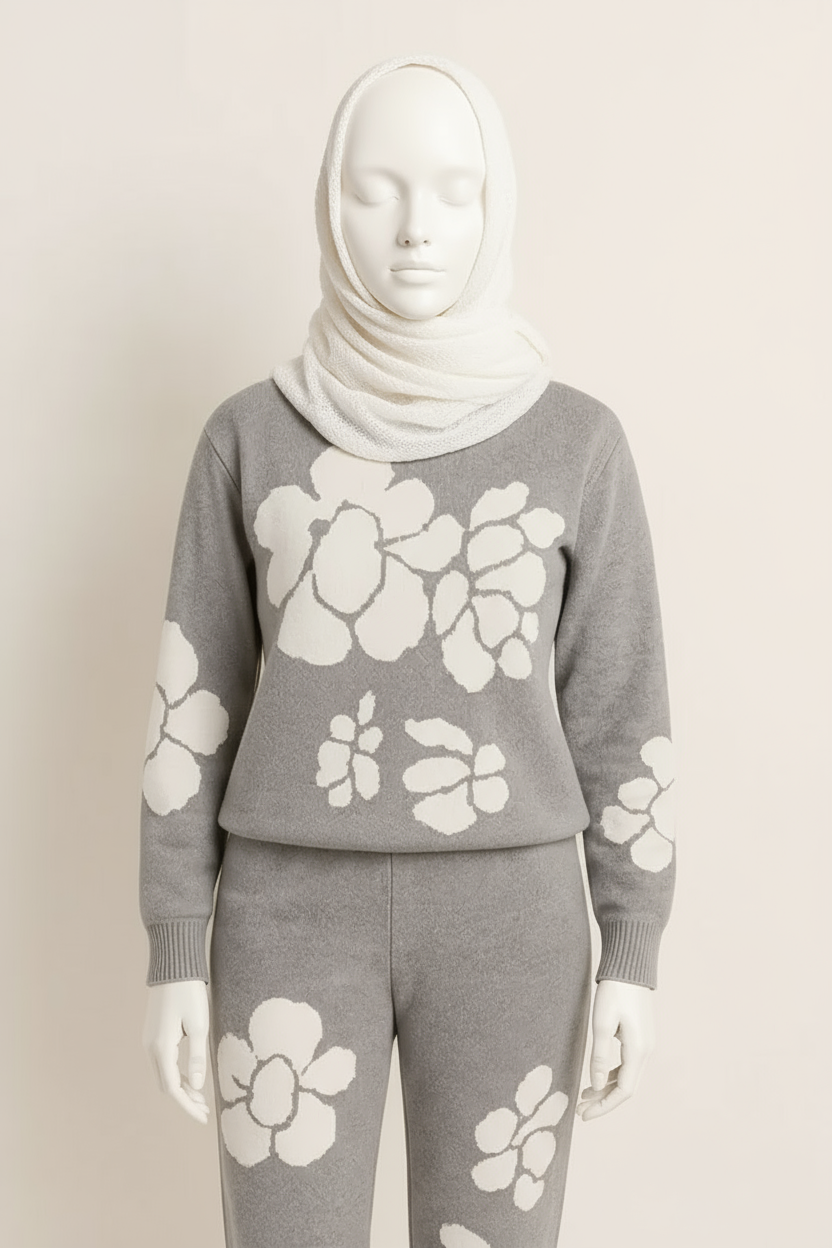 Grey Floral Knit Co-ord – Soft