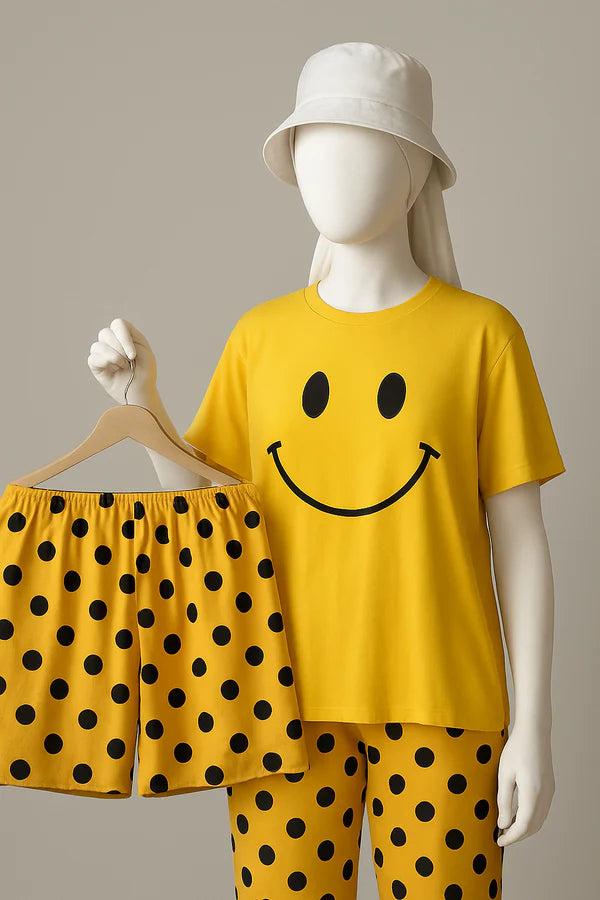 3 Piece Yellow Smiley Nightwear
