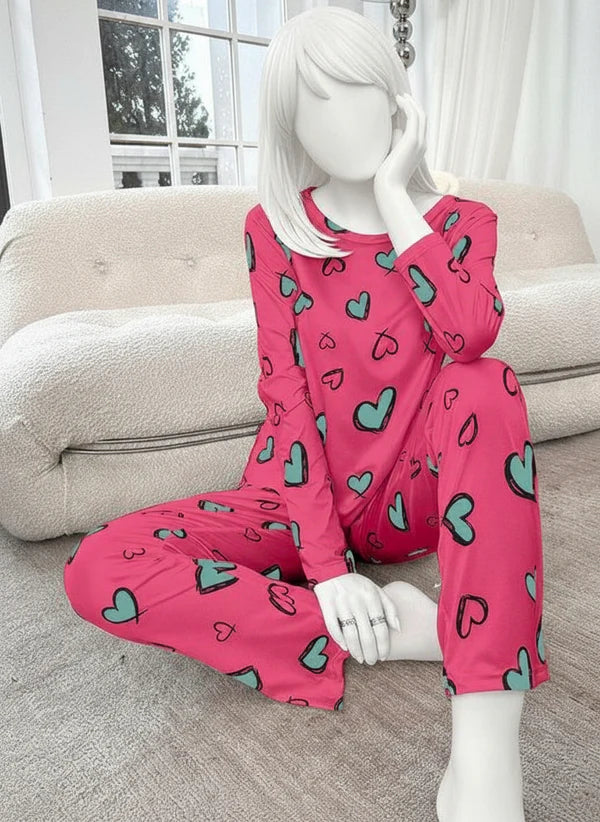 Heart Pattern Printed Night Suit