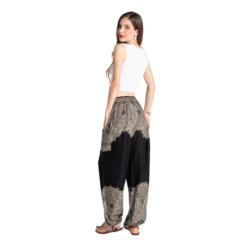 Tranquil Threads Women's Harem Pants with Pockets and Drawstring, Hippie Boho Yoga Clothes - color: Smokey Black, size: Medium