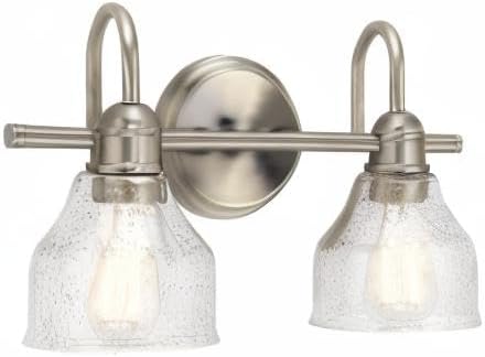 Kichler Avery 14.75" Vanity Bath Light In Brushed Nickel, Vintage 2-Light Bathroom Wall Mount Fixture with Clear Seeded Glass, (14.75" W x 9.25" H), 45972NI