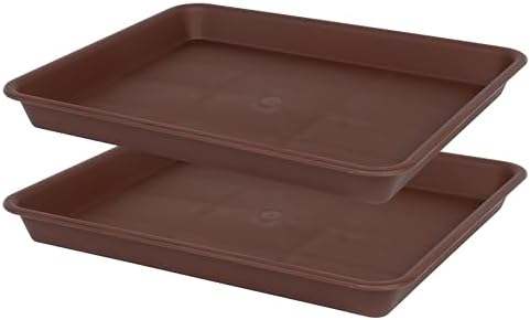 VUWEZ 2 Pack Rectangular Plant Saucer, Heavy Sturdy Seed Starting Nursery Trays for Indoors No Holes, Growing Starter Tray (17.5"x10.6", Chocolate)