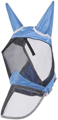 Harrison Howard CareMaster Pro Luminous Horse Fly Mask Large Eye Space Long Nose with Ears UV Protection for Horse Royal Blue L Full Large