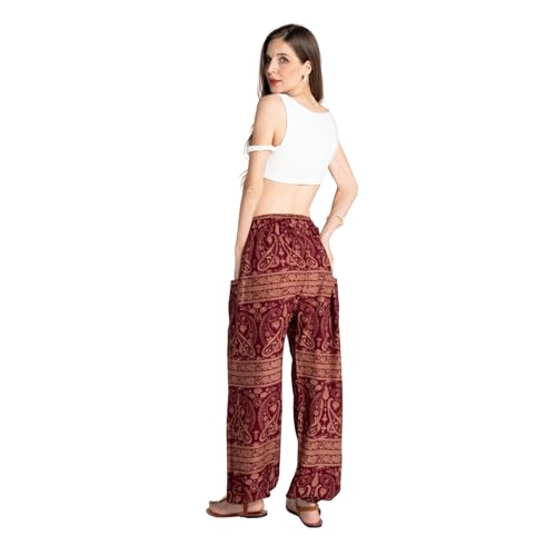 Tranquil Threads Women's Harem Pants with Pockets and Drawstring, Hippie Boho Yoga Clothes - color: Maroon Whisper, size: X-Small
