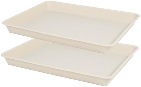 VUWEZ 2 Pack Plant Growing Nursery 1020 Trays, Plant Saucer Tray, Heavy Sturdy Seed Starting Trays, Plant Starter Trays for Indoors No Holes, Seed Starter Growing Tray (22"x11.2", Beige)