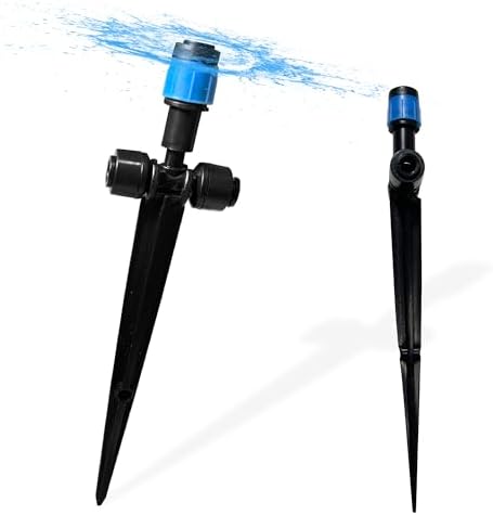 10PCS Push-to-Connect Drip Irrigation Emitters for 1/4 inch Irrigation Tubing, Two-Way Connection Adjustable Vortex Drip Emitters with Stake, Irrigation Dripper Sprinklers for Drip Irrigation System