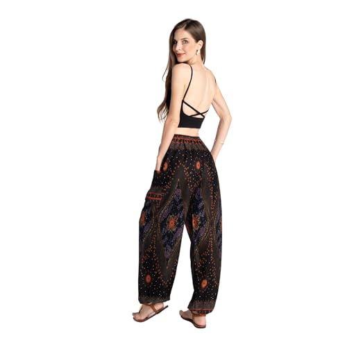 Tranquil Threads Women's Harem Pants with Pockets and Drawstring, Hippie Boho Yoga Clothes - color: Black Feather, size: X-Small