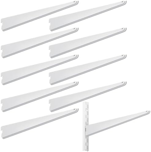 Yalikop 10 Pack Adjustable Shelf Brackets for Double Track System Closet Organization Heavy Duty Wire Shelf Brackets (White,12.5 Inches)