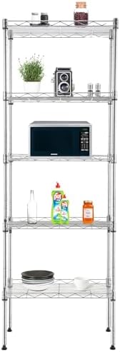 PayLessHere | 5-Tier Wire Shelf | 17"x12"x48" | Chrome | Adjustable Racks | Heavy-Duty Storage Shelves, Holds Upto 750 lbs | Rust-Resistant, No-Tool Assembly | for Home, Garage Shelving