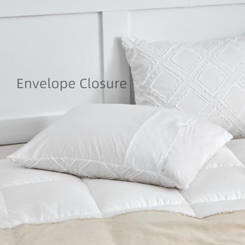 Queen Pillow Shams 2 Pack, Queen Size Pillowcases, Soft Microfiber Geometric Tufted Pillow Covers with Envelope Closure, White, 20x30 Inches (No Insert) - color: White-grid, size: Queen(20*30)
