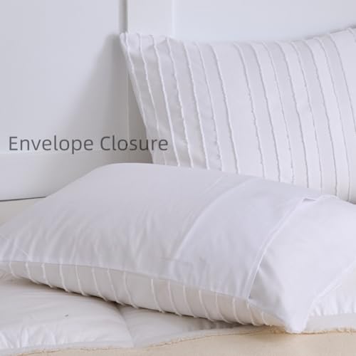 King Pillow Shams 2 Pack, King Size Pillowcases, Soft Microfiber Geometric Striped Tufted Pillow Covers with Envelope Closure, White, 20x36 Inches (No Insert) - color: White-stripe, size: King(20*36)