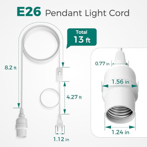 DiCUNO Hanging Lantern Extension Cord Cable, E26 Pendant Light Socket On Off Inline Cord Switch Control Lamp, Switch Close to Polarized Plug, 13 Feet, White, 1-Pack - style: 13ft - White
