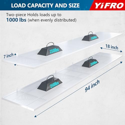 4-Pack 1.5x4ft Heavy Duty Garage Wall Shelving, 1000 lbs Load Capacity, Garage Shelving Wall Mounted, Storage Rack with Hooks, White