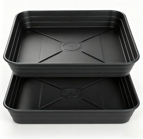 Square Plant Saucer Tray 8 inch 2 Pack, Heavy Duty Plastic Square Plant Saucers for Indoors Outdoor, Flower Planter Drip Trays for Pots, Seed Starting Tray