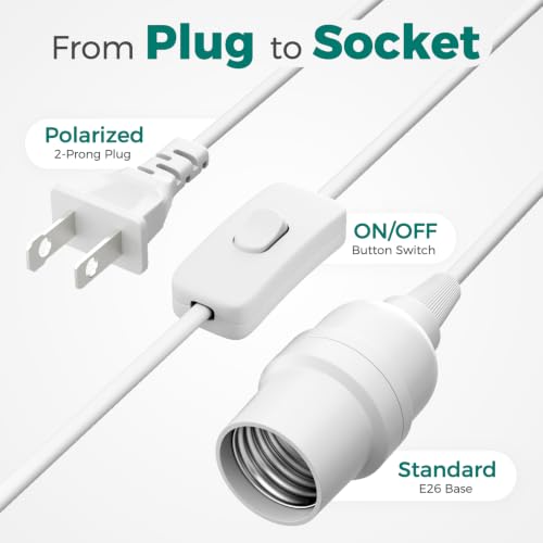 DiCUNO Hanging Lantern Extension Cord Cable, E26 Pendant Light Socket On Off Inline Cord Switch Control Lamp, Switch Close to Polarized Plug, 13 Feet, White, 1-Pack - style: 13ft - White