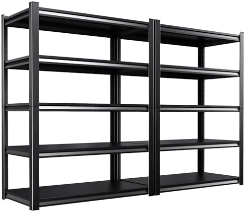 2 Pack Storage Shelves, Garage Shelving,Adjustable Garage Shelves,Heavy Duty Metal Shelving, 5 Tier Wood Utility Steel Shelf, Easy-to-Install Shelving Units and Storage 71.2''x46''x19.7