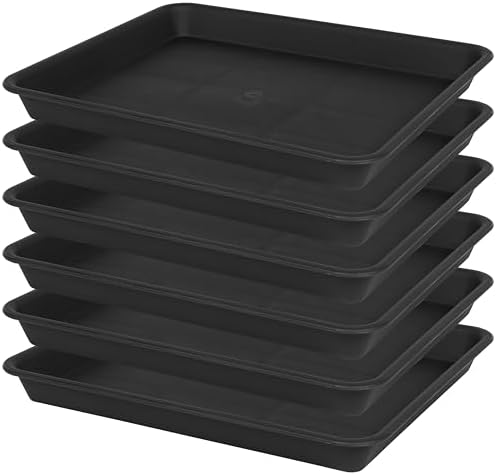 VUWEZ Plant Saucer Growing Tray, Seed Starter Tray Rectangular, Heavy Sturdy Plastic Plant Drainage Saucers, Plant Drip Trays for Pots, Seed Starter Growing Trays (11 x 9 inch, 6 Pack)