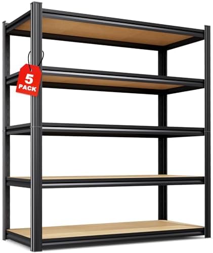 Set of 5 Garage Shelving-2050 lbs 5 Tier Storage Shelves,Adjustable Heavy Duty Metal Shelving Unit and Storage Large Rack,Utility Steel Shelf For Warehouse Industrial Pantry Basement 78"x46"x20"