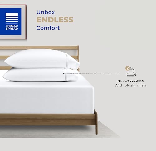 THREAD SPREAD 100% Cotton King Size Pillow Cases Set of 2 - Luxury 400 Thread Count Pillow Cases King Size (White), Soft Cooling Breathable & Durable Sateen Hotel Cotton Pillowcases - color: White, size: King - Pack of 2