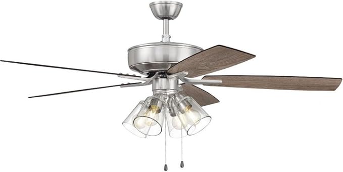 Craftmade P104W5-52WWOK Pro Plus 52" Ceiling Fan with LED Lights & Pull Chain, 5 Reversible White/Washed Oak MDF Blades, White