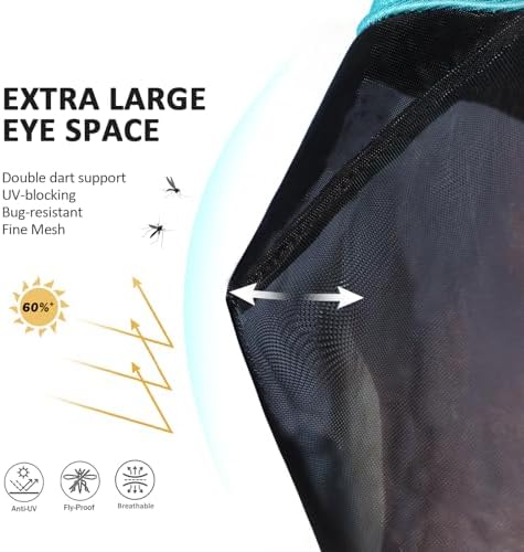 Harrison Howard Pro Luminous Horse Full Face Fly Mask Large Eye Space Long Nose with Ears UV Protection for Horse Teal S