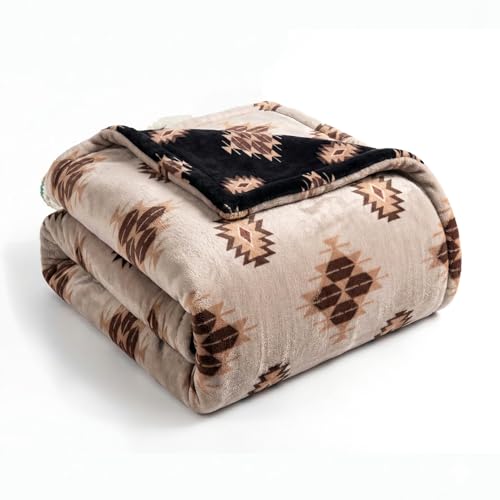 Sacred Thread Aztec Blanket Fleece, Reversible Native American Blanket, Western Throw, Native American Western (Coffee Flannel) (King (87”x95”)) - color: Coffee Flannel, size: King (87”x95”)
