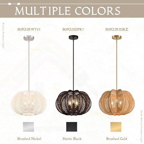 17.7 Inch Rattan Pendant Light White Hemp Rope Rattan Light Fixture Wicker Chandelier Woven Pendant 3-Light Boho Chandelier for Kitchen Island - color: 17.7" White
