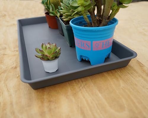VUWEZ Rectangle Plant Tray, Plant Drip Tray, Plant Pot Saucers, Plant Germination Trays, Plant Saucers, 11'' x 9'' x 1.2'' (2 pack), Gray