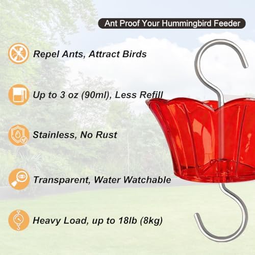 3oz Plastic Ant Moat for Hummingbird Feeder, 4-Pack Red Insect Guards