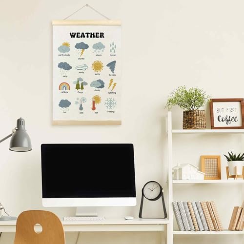 TLESKE Boho Classroom Weather Chart Preschool Poster Hanger Frame, Homeschool Hanging Wall Art Decor for Toddlers Kids Room Nursery Playroom, Prek Learning Educational Poster Print Banner, 16x24
