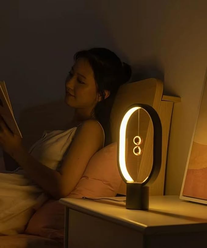 Small Table Lamp - Mini Balance Bedside Nightstand Plug in Night Light for Home, Office, College Dorm (Black)