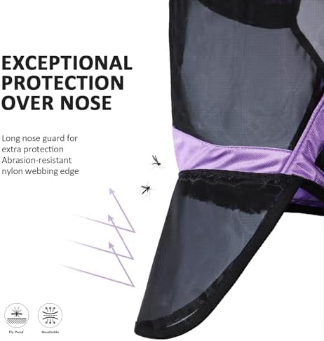 Harrison Howard Pro Luminous Horse Full Face Fly Mask Large Eye Space Long Nose with Ears UV Protection for Horse Gentle Lavendar L