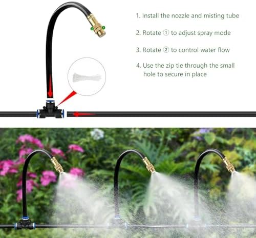 150FT Drip Irrigation System for Garden – Automatic Watering Kit with Solid Brass Metal Connectors, 360° Bendable Tubing &50 Adjustable Nozzles for Greenhouse, Lawn, Yard & Plants