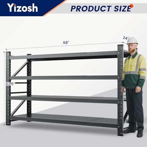 Yizosh 68" W Metal Garage Storage Shelves,Heavy Duty Adjustable Steel Organization Shelving,Utility Rack Shelf,68" W x 24" D x 63" H for Basement,Warehouse,Industrial