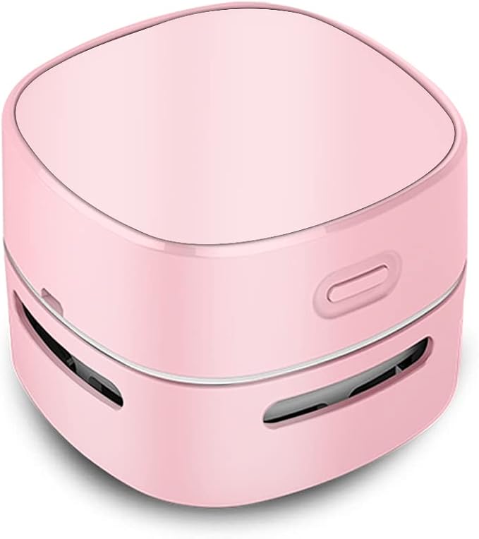 ODISTAR Desktop Vacuum Cleaner, Mini Table dust Sweeper Energy Saving,High Endurance up to 400 mins,360º Rotatable Design for Keyboard/Home/School/Office (Pink Charging)
