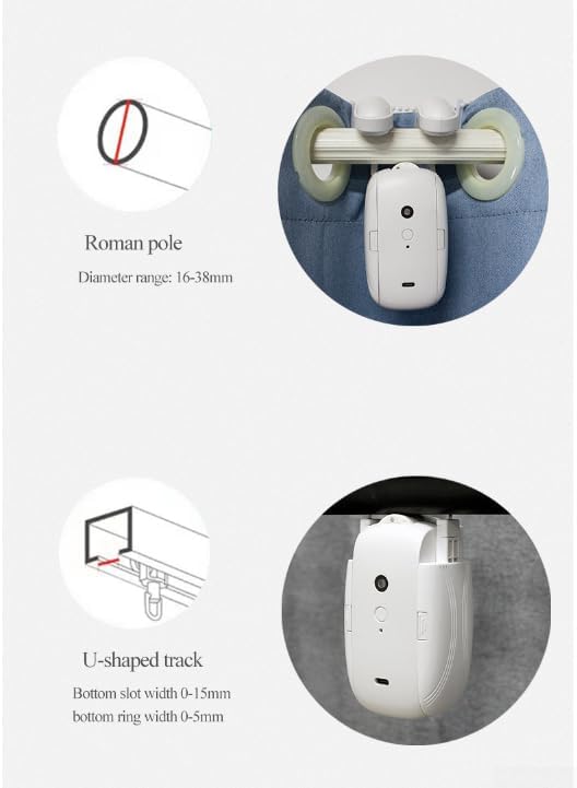 Smart Curtain Opener Automatic Curtain Opener and Closer Electric Curtain Opener Motor for Roman Rod/Tu-Rails Home Office Sleek Modern Design(1PC TU)(1PC Roman Pole)