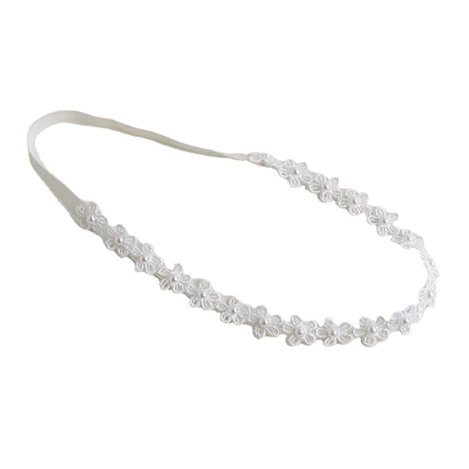 Baby Girl Super Elastic Headband - 1Pcs White Cotton Lace Toddler Hair Band Christening Headband Toddler Elastic Lace Headband Infant Soft Turban Baby Hair Accessories for Newborn Kids Girls Gifts