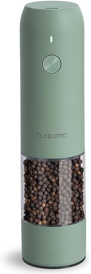 Electric Salt and Pepper Grinder, USB Rechargeable, Automatic Salt and Pepper Shaker, Adjustable Coarseness, Electric Pepper Mill, LED Light, Refillable, Kitchen Gadgets (Sage)