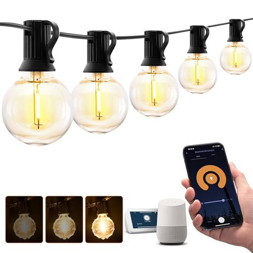 XMCOSY+ Outdoor String Lights, Smart Patio Lights 100Ft Dimmable Outdoor Lights Warm White, 50 G40 LED Bulbs, WiFi String Lights for Outside, Work with Alexa, APP Control, Waterproof Extendable - size: 100FT(50 Sockets)+Smart Controller